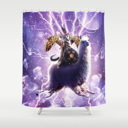 Lazer Warrior Space Cat Riding Llama With Taco Shower Curtain