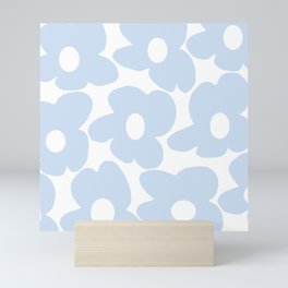 Large Baby Blue Retro Flowers White Background #decor #society6 #buyart Mini Art Print