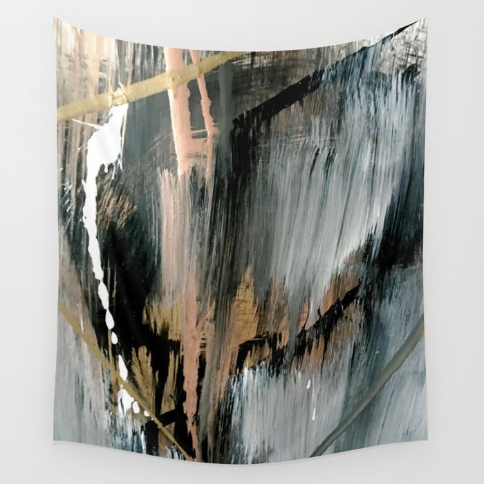 01025: a neutral abstract in gold, black, and white Wall Tapestry