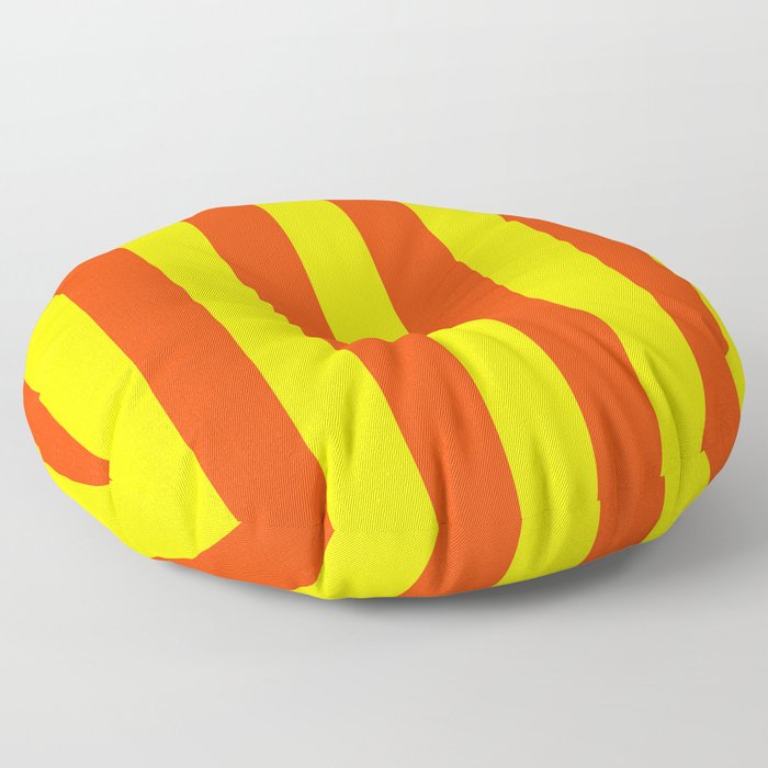 Bright Neon Orange and Yellow Vertical Cabana Tent Stripes Floor Pillow