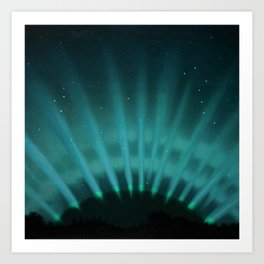 Vintage Aurora Borealis northern lights poster in blue Art Print