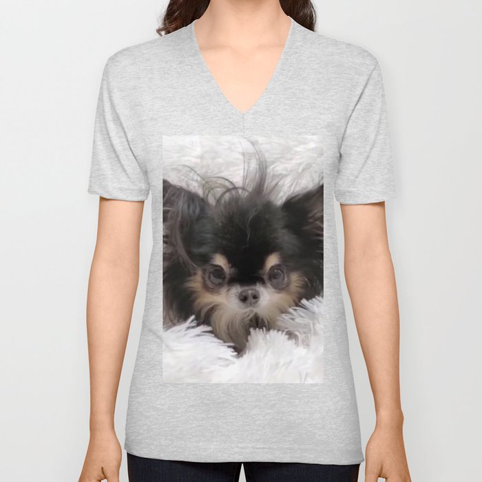 Little And Adorable Black And Beige Doggy V Neck T Shirt