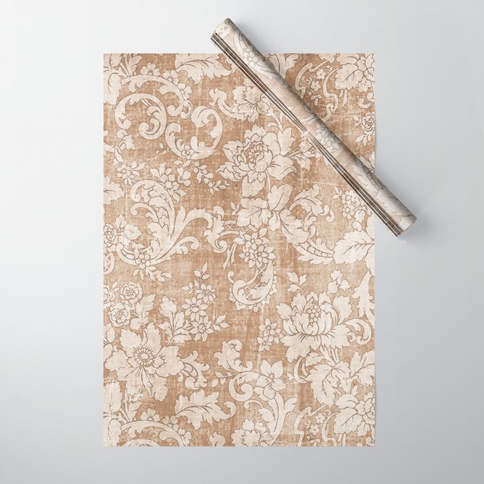 Vintage white brown grunge shabby floral Wrapping Paper by Pink