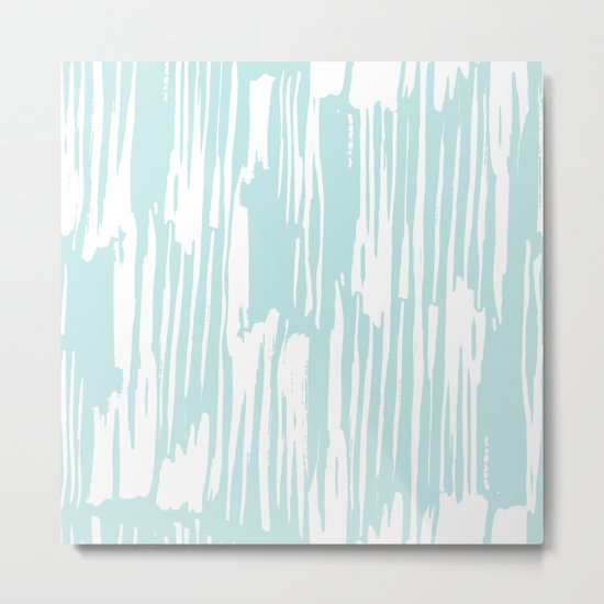 Bamboo Stripe Succulent Blue and White Metal Print
