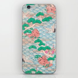 Japanese Cranes on Waves Vintage Pattern iPhone Skin