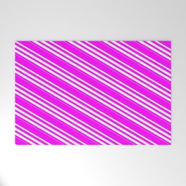 [ Thumbnail: Fuchsia and Mint Cream Colored Lined/Striped Pattern Welcome Mat ]