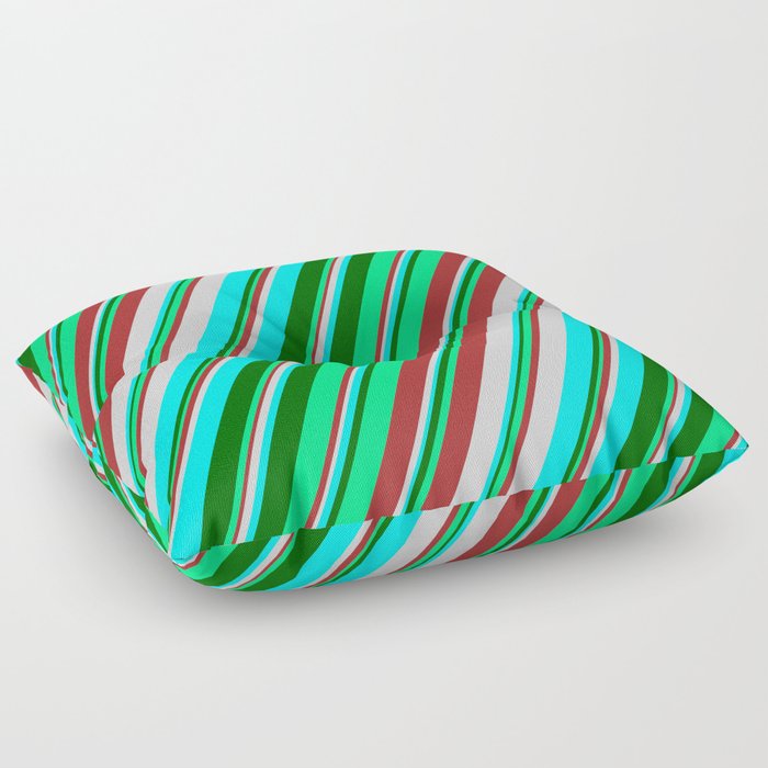 Colorful Brown, Light Grey, Cyan, Dark Green, and Green Colored Stripes Pattern Floor Pillow