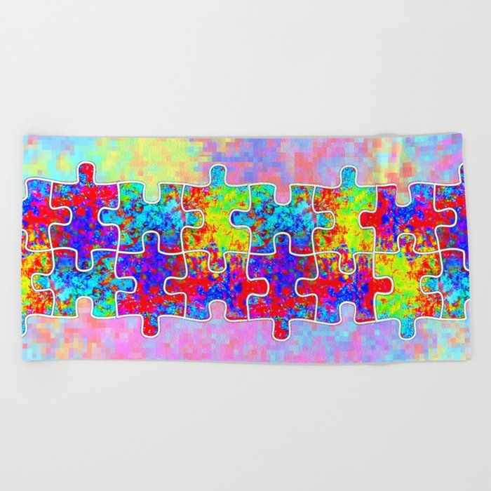 Autism Colorful Puzzle Pieces Beach Towel By Jan4insight Society6