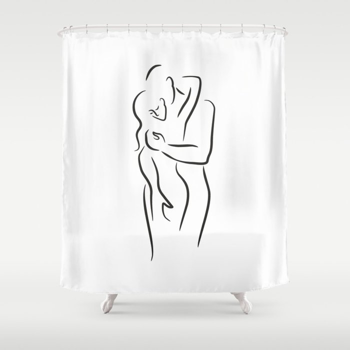 Sexy Embrace Line Drawing For Bedroom Couple Illustration Shower