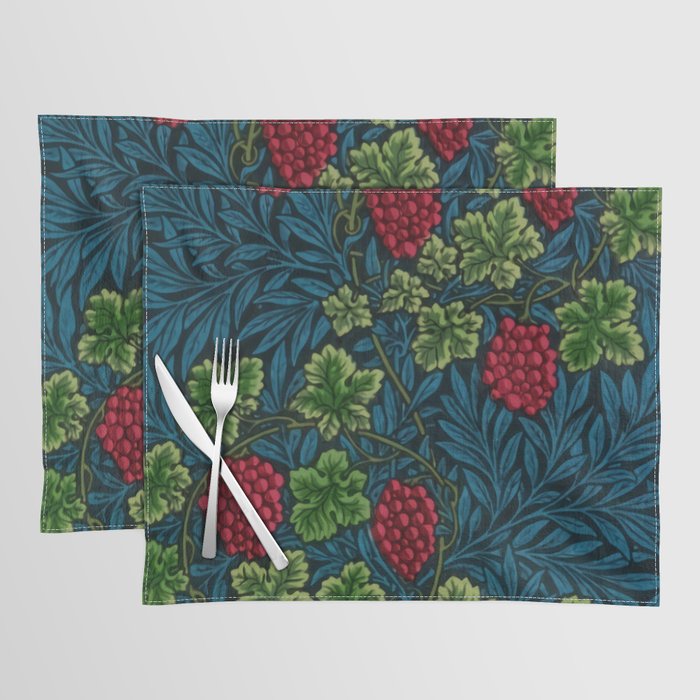William Morris red vine textile pattern 19th century grapes and grapevine print for duvet, curtains, pillows, and home and wall decor Placemat