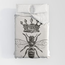 Queen Bee No. 1 | Vintage Bee with Crown | Black and White | Duvet Cover