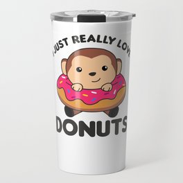 Sweet Monkey Funny Animals In Donut Pink Travel Mug