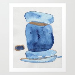 Blue & Gold Abstract Orbs Art Print