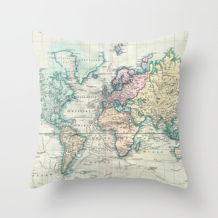 Vintage Map of The World (1801) Throw Pillow