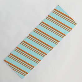 [ Thumbnail: Turquoise and Chocolate Colored Striped/Lined Pattern Yoga Mat ]