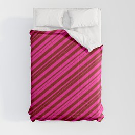 [ Thumbnail: Deep Pink and Maroon Colored Stripes/Lines Pattern Comforter ]