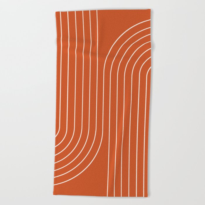 Minimal Line Curvature IX Red Mid Century Modern Arch Abstract Beach Towel