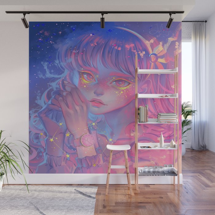 Aesthetic neon anime girl pattern Wall Mural