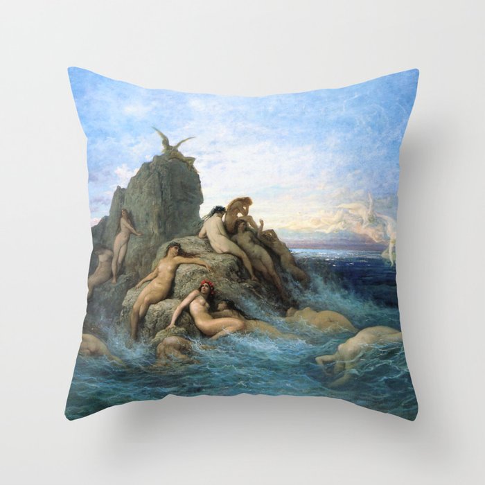 Les Oceanides Les Naiades de la mer,Gustave Dore or Doré Dante Throw Pillow