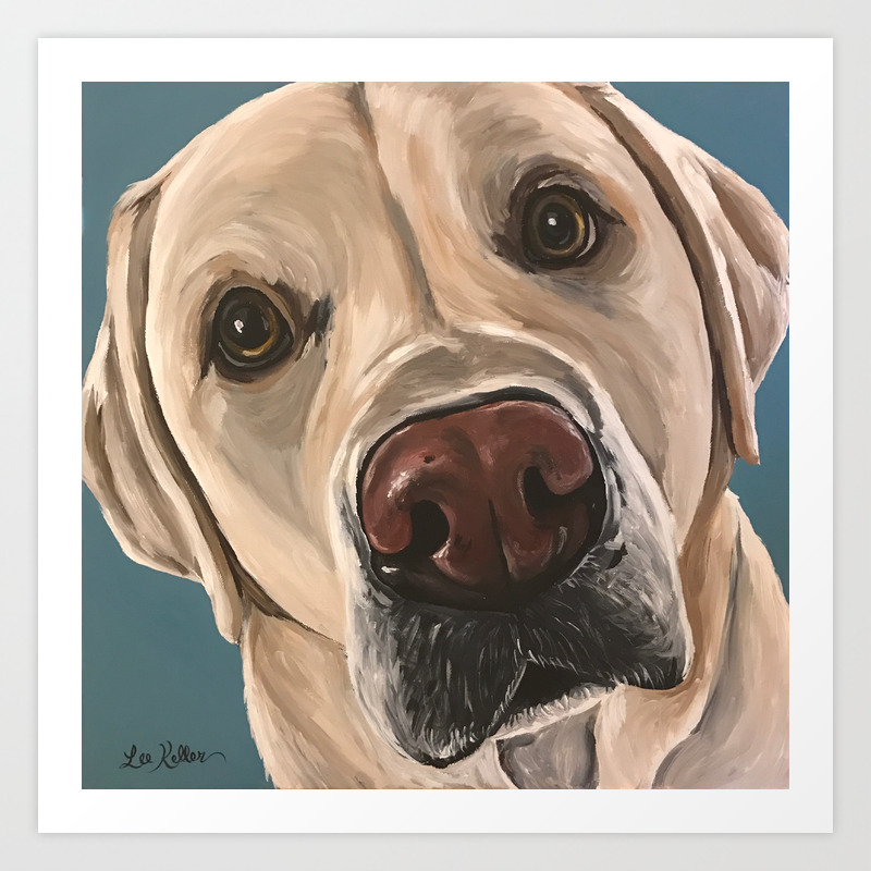 yellow lab on bed painting