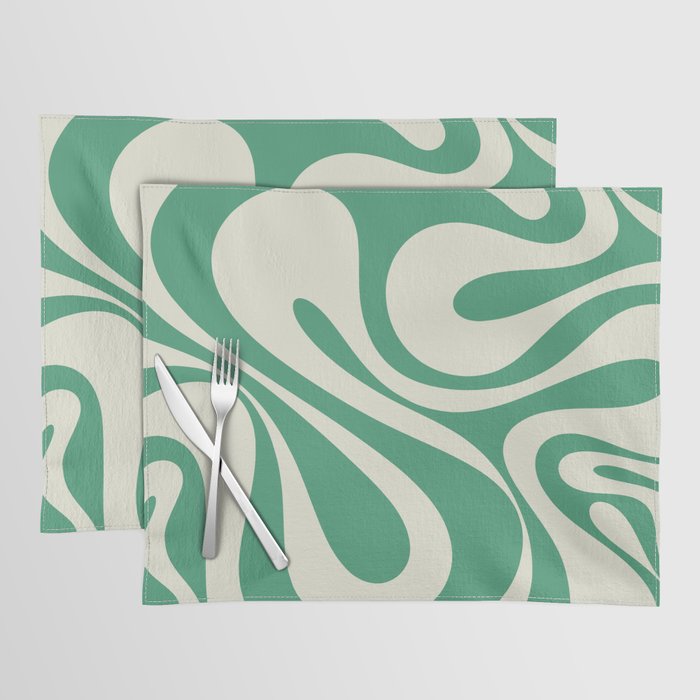 Mod Swirl Retro Abstract Pattern in Cream and Jade Green Placemat