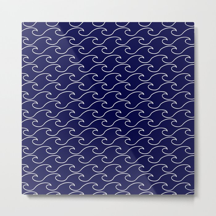Sea Waves - white on darkblue pattern - Martitime Design Metal Print
