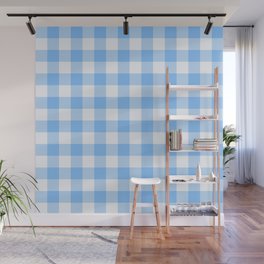 Farmhouse Light Blue Buffalo Plaid  Rustic Country Cottagecore Gingham Tartan Checkered Wall Mural