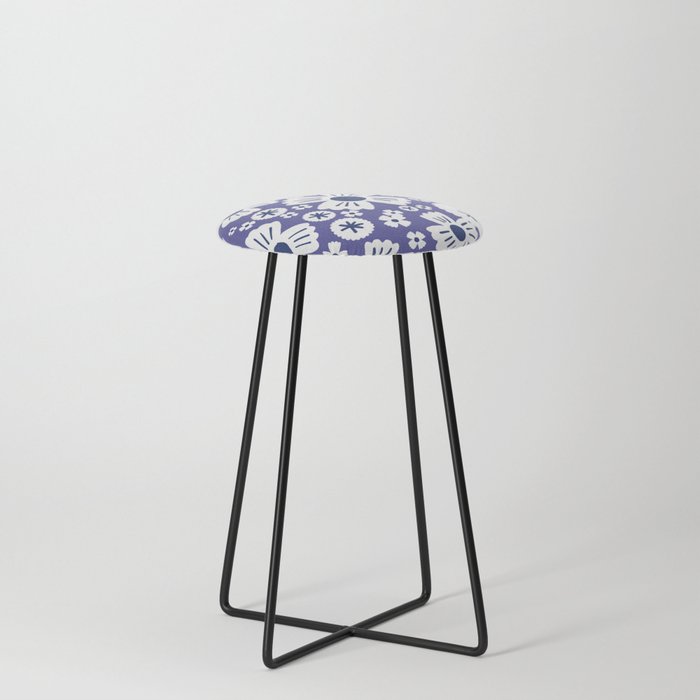 Modern Periwinkle and Navy Daisy Flowers Counter Stool