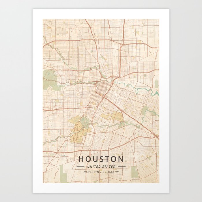 Houston, United States - Vintage Map Art Print