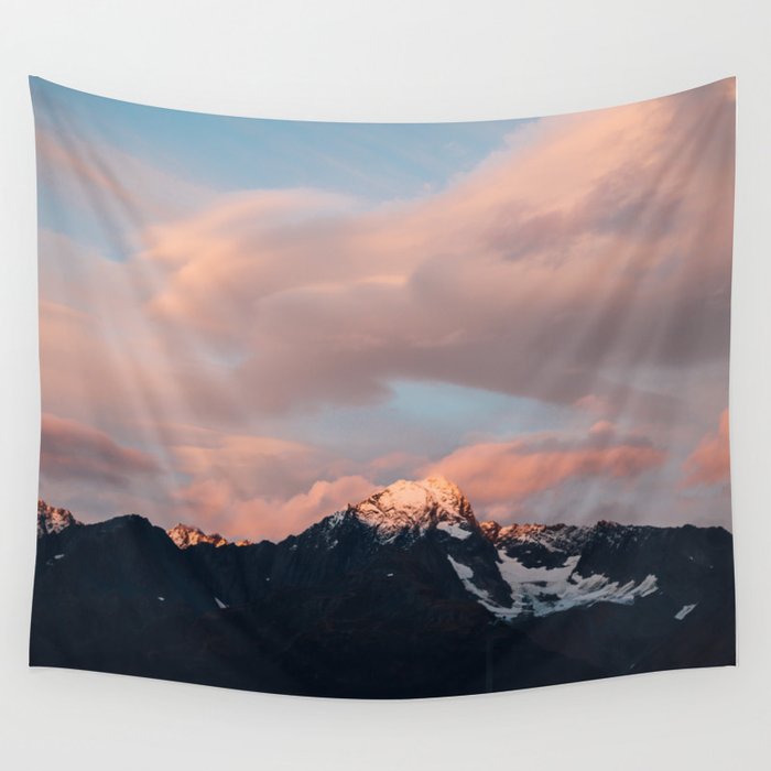 Alaskan Mountain Sunset (Pink) Wall Tapestry