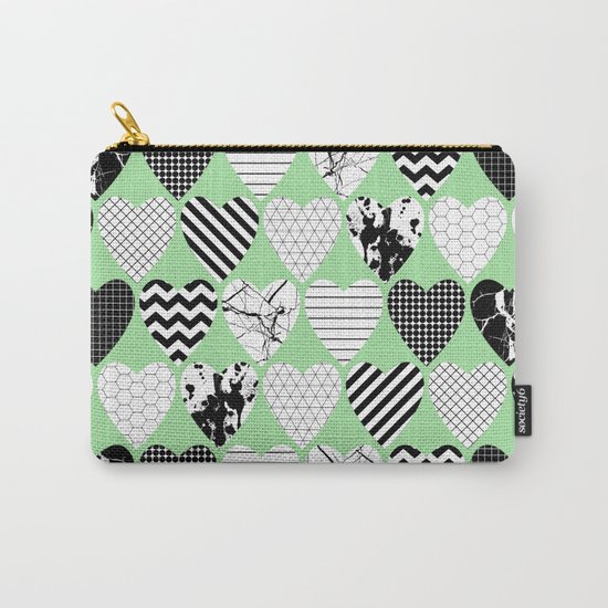 Hearts On Pastel Green - Abstract, black and white, geometric Carry-All Pouch