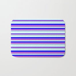 [ Thumbnail: Blue, Orchid, Light Blue & Light Cyan Colored Pattern of Stripes Bath Mat ]