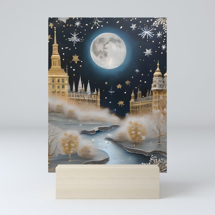 Christmas in London - Thames Winter Holiday Gold and Silver Art Mini Art Print