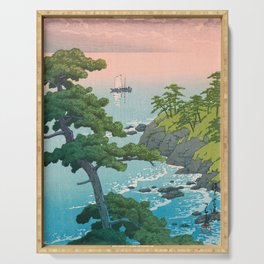 Hasui Kawase, Red Clouds Over The Sea - Vintage Japanese Woodblock Print Art Serving Tray
