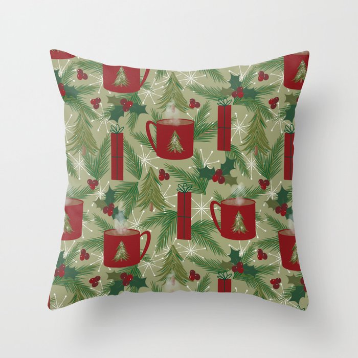 Classic Christmas - Coffee and Pine - Green Throw Pillow
