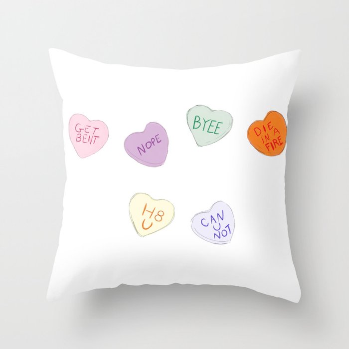 Sketch Candy Hearts Throw Pillow