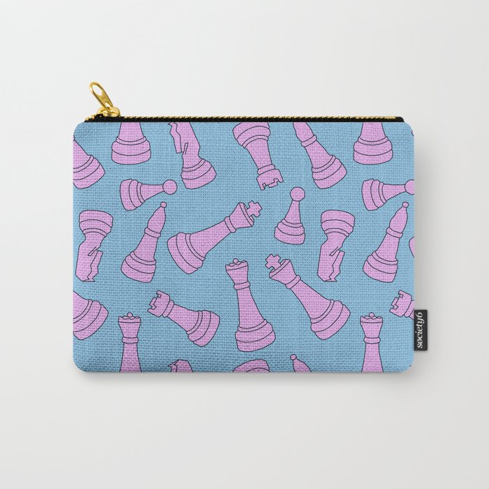 Chess Mate // Blue and Pink / Colorful Design / Chessboard setup /Contemporary art / Retro decor Carry-All Pouch