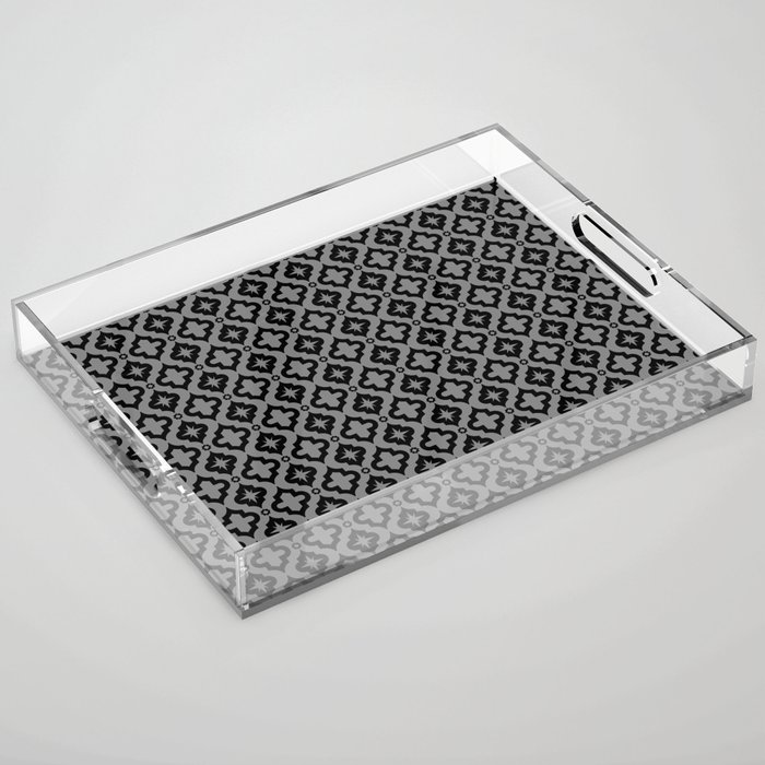 Grey and Black Ornamental Arabic Pattern Acrylic Tray