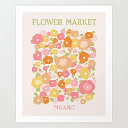 Flower Market Milano Retro Pastel Spring Flowers Art Print