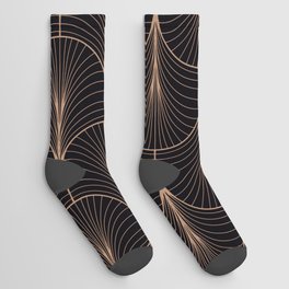 Art Deco Midnight Pattern Gold Black Socks