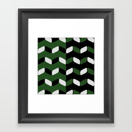 Vintage Diagonal Rectangles Black White Forest Green Framed Art Print