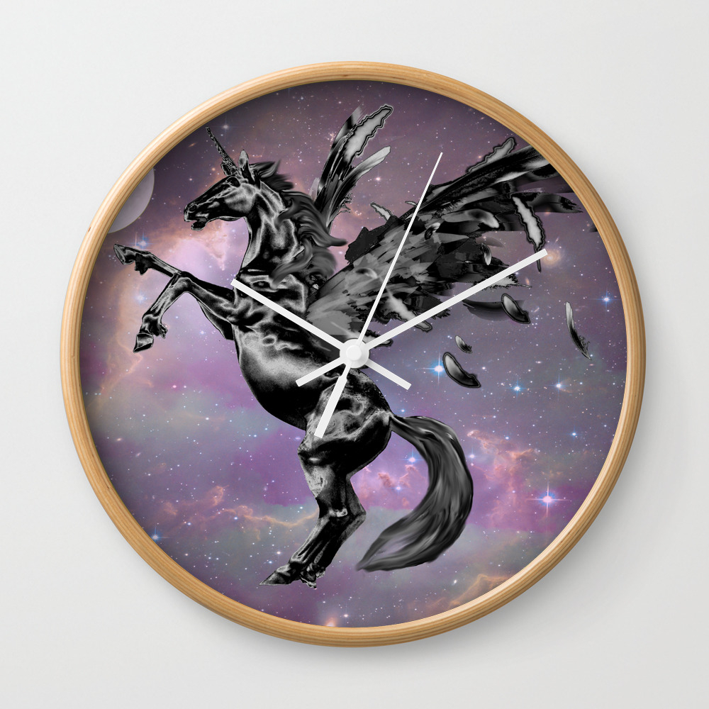 Black Unicorn Pegasus Fairy Horse Fantasy Art A545 Wall Clock By