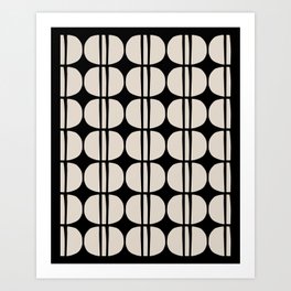 Mid Century Modern Geometric Pattern 157b Black and Linen White Art Print