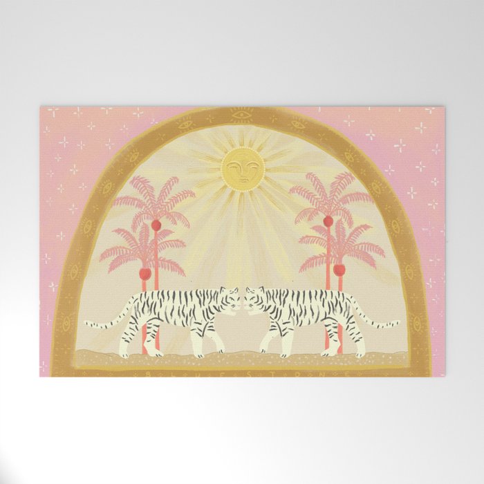 Pink Palm Tree Tigers Welcome Mat