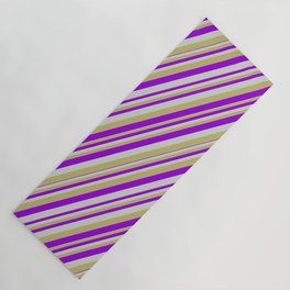 [ Thumbnail: Light Grey, Dark Khaki, and Dark Violet Colored Striped/Lined Pattern Yoga Mat ]