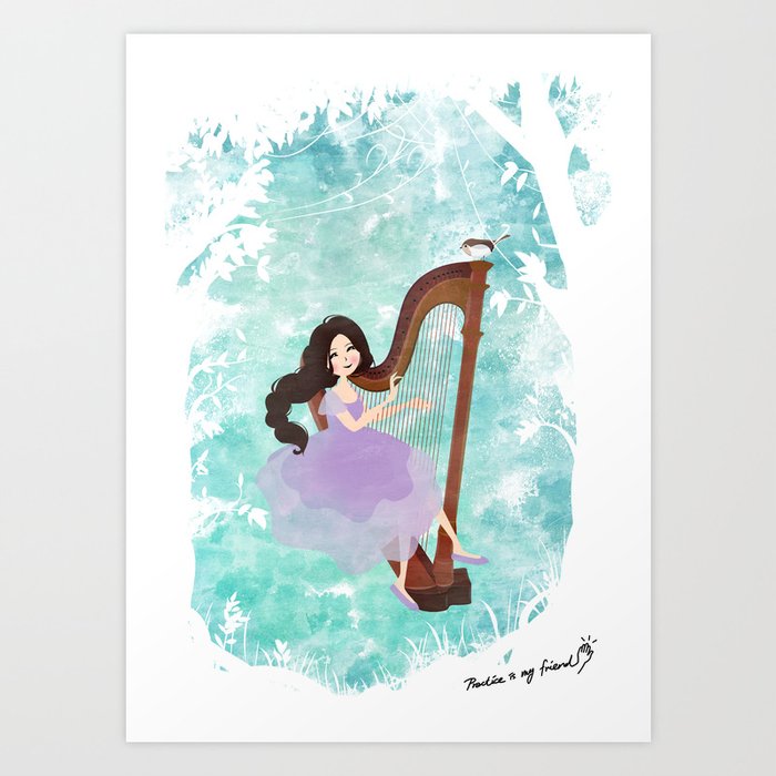 Harp girl 6: Music from the forest Art Print