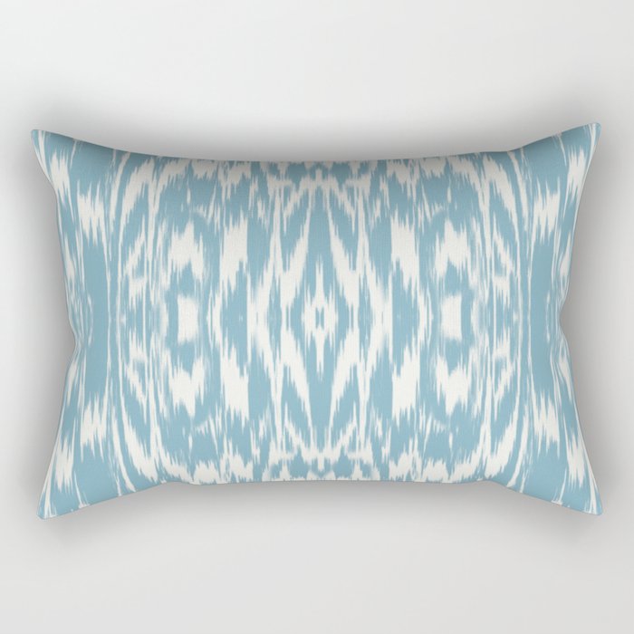 Ikat: Light Blue Ivory Rectangular Pillow