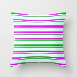 [ Thumbnail: Light Cyan, Lime Green & Fuchsia Colored Lines Pattern Throw Pillow ]