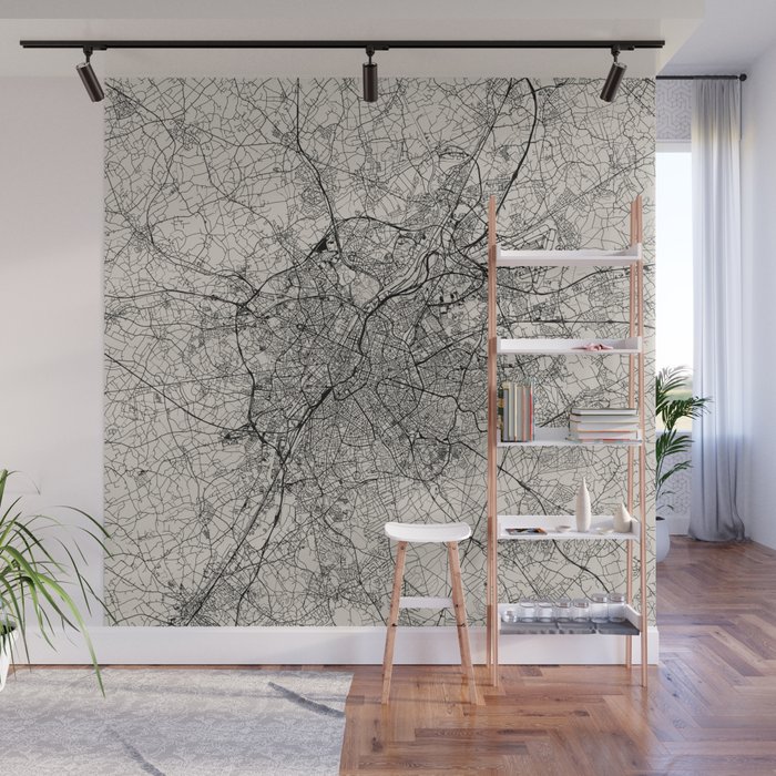 Belgium, Brussels - Black and White City Map - Aesthetic Wall Art Wall Mural
