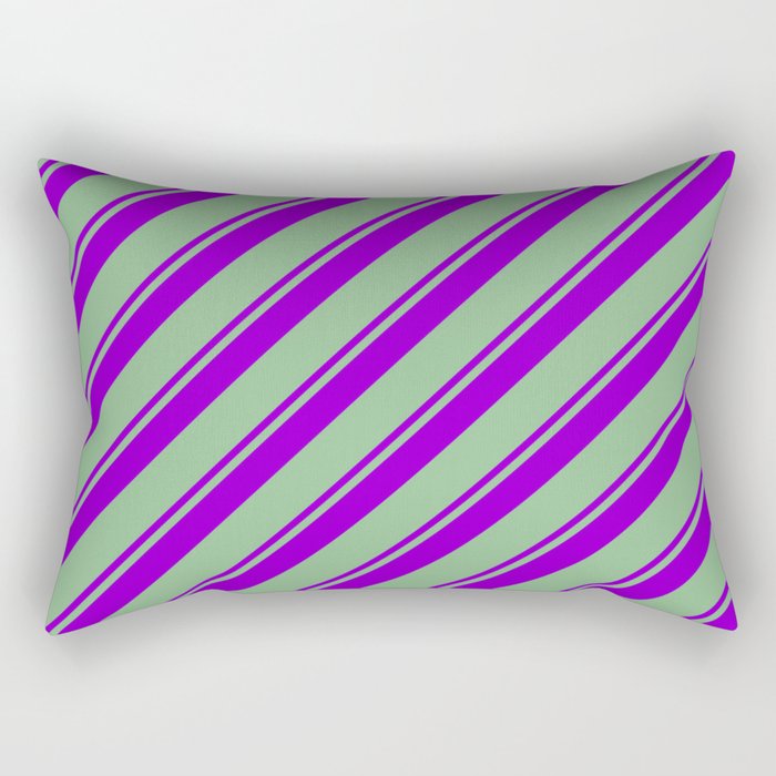 Dark Violet and Dark Sea Green Colored Lines Pattern Rectangular Pillow